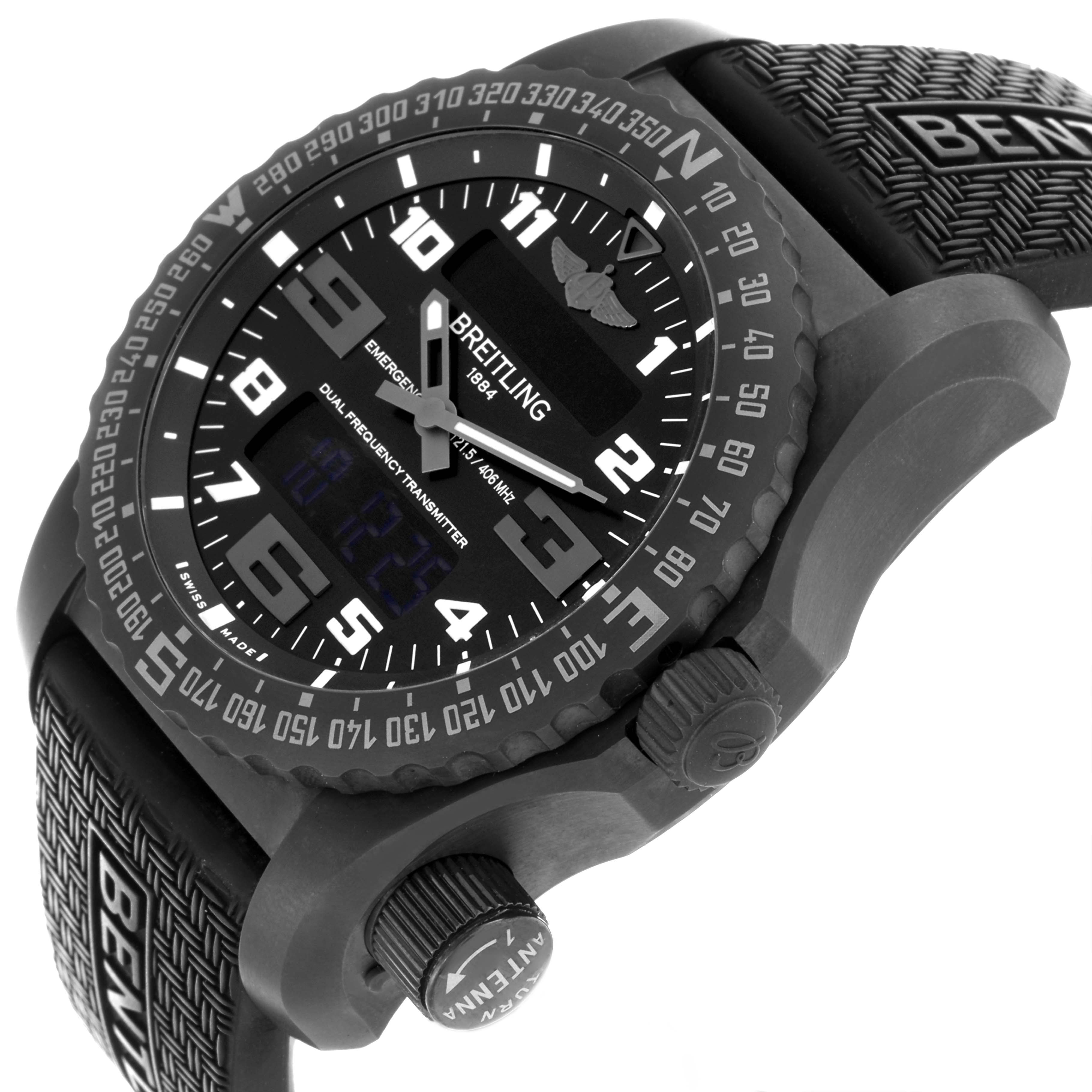 The Breitling Bentley watch is shown at a three-quarters angle, highlighting the face, bezel, crown, and strap details.