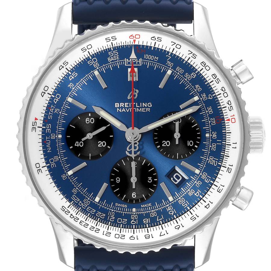 Breitling Navitimer 01 Blue Dial Steel Mens Watch AB0121 Box Card SwissWatchExpo