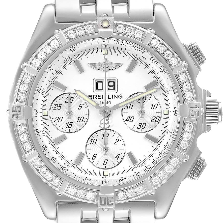 Breitling Windrider Crosswind White Dial Steel Diamond Watch A44355 Box Papers SwissWatchExpo