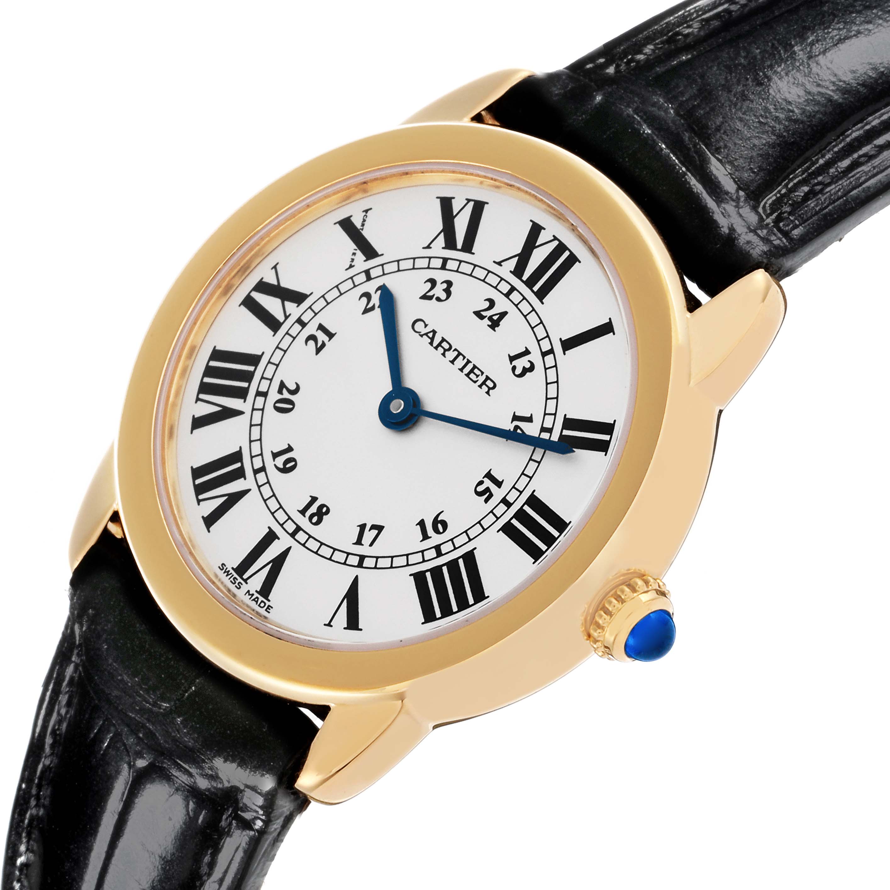 The Cartier Ronde W6700355 Women's Steel and Gold (two tone) Silver Dial W6700355 Women's Steel and Gold (two tone) Silver Dial watch is shown at a slight angle, highlighting its face, bezel, and crown with the strap partially visible.