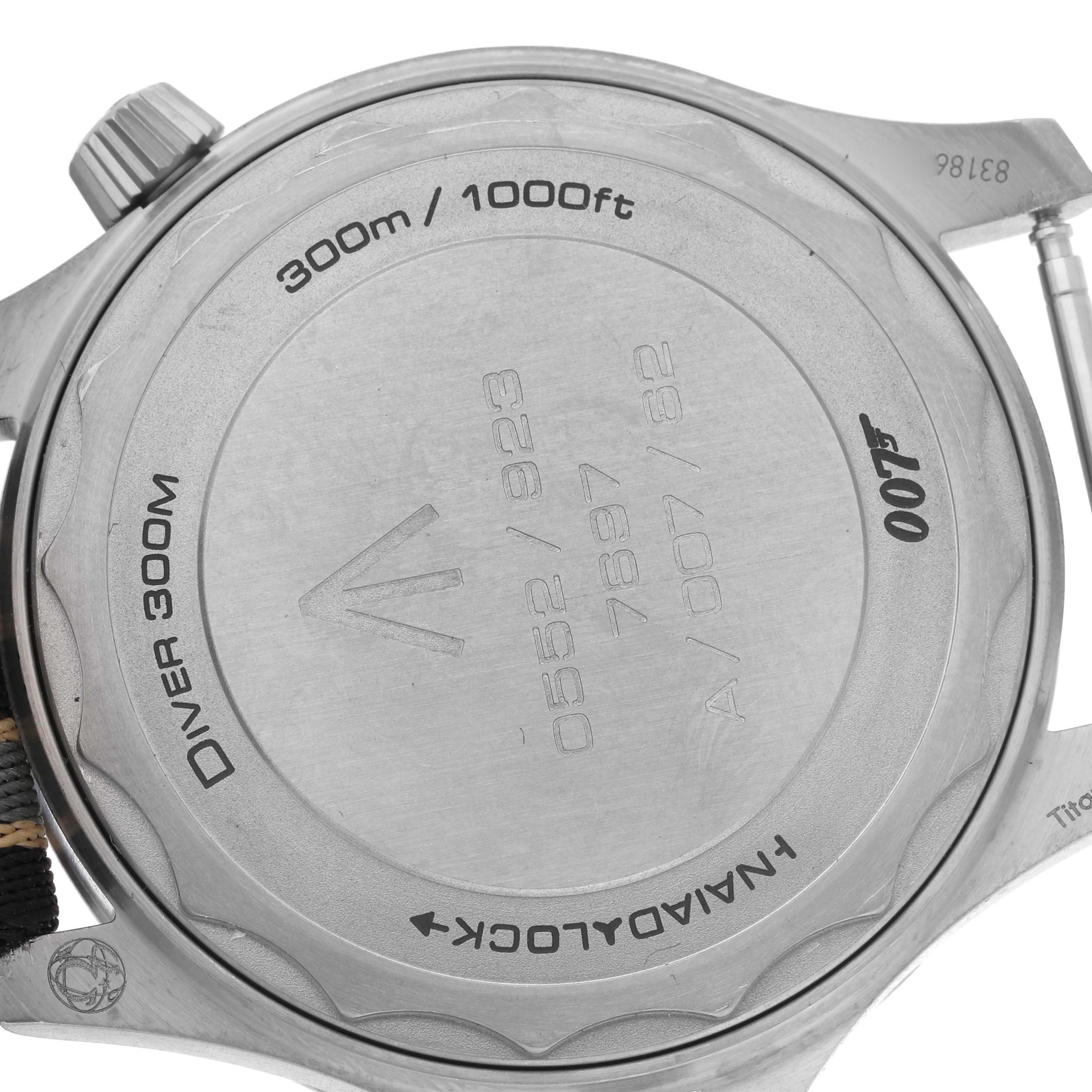 The image shows the back of an Omega Seamaster 210.92.42.20.01.001 Men's Titanium Brown Dial 210.92.42.20.01.001 Men's Titanium Brown Dial watch case, featuring engravings and specifications.