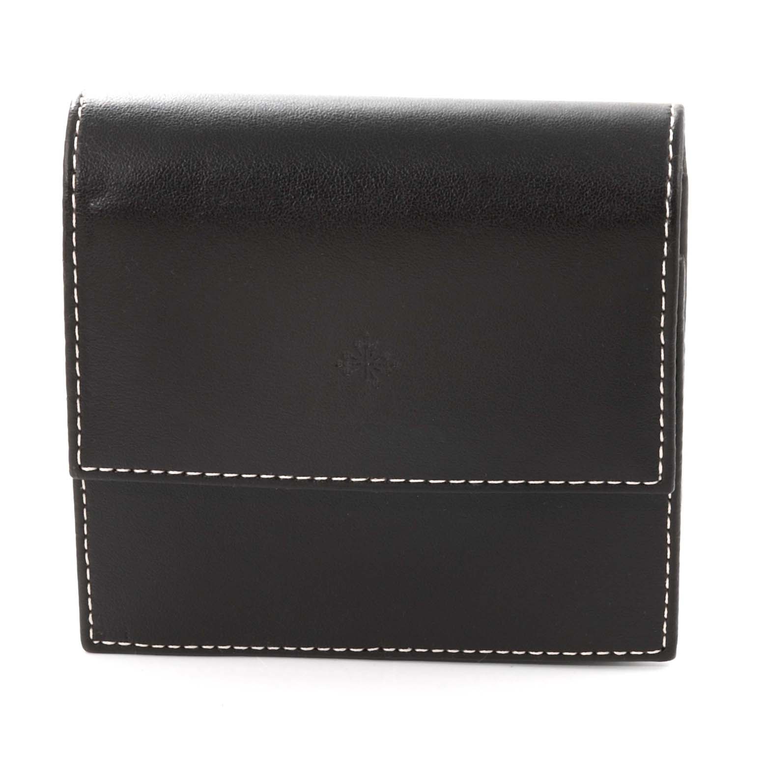 This image shows a black leather watch pouch for the Patek Philippe Complications 5055R-001 Men's Rose Gold Champagne Dial 5055R-001 Men's Rose Gold Champagne Dial model.