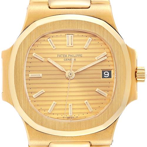Photo of Patek Philippe Nautilus Yellow Gold Champagne Dial Mens Watch 3800 Box Papers