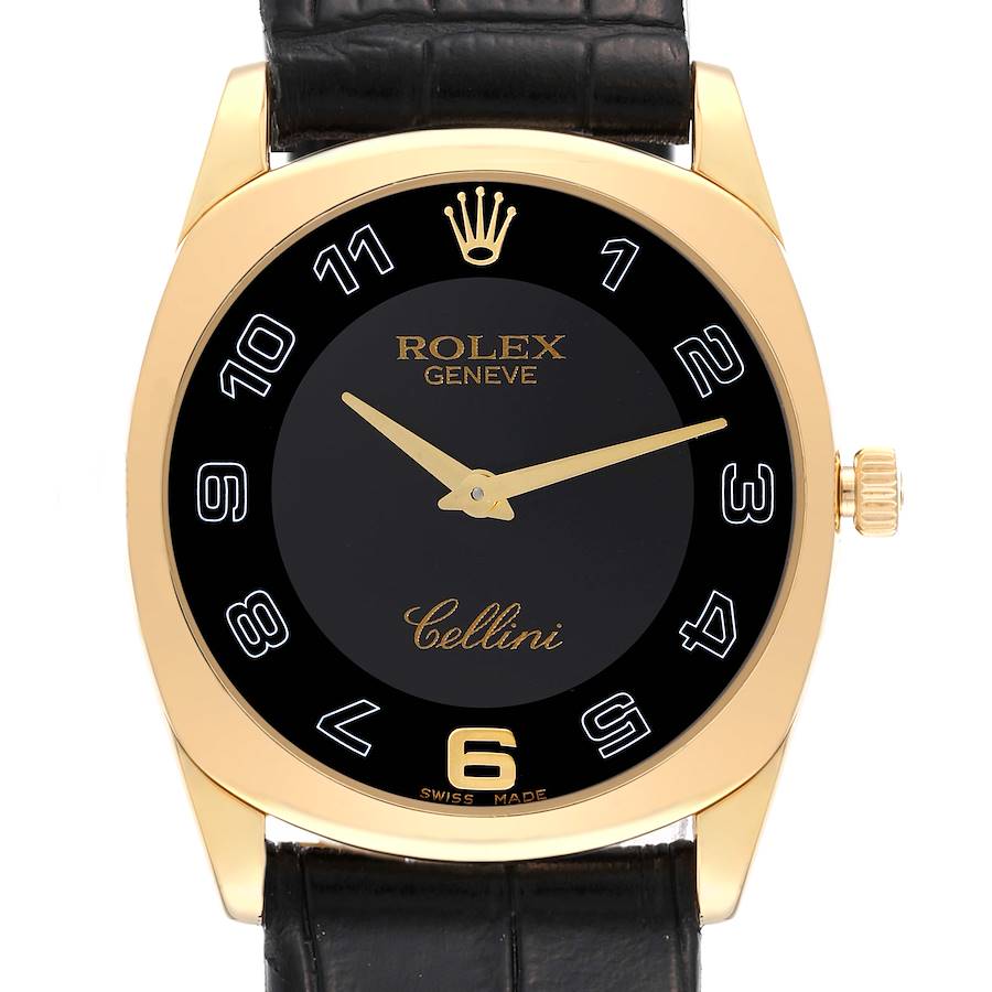 Rolex Cellini Danaos Yellow Gold Black Strap Mens Watch 4233 Card SwissWatchExpo