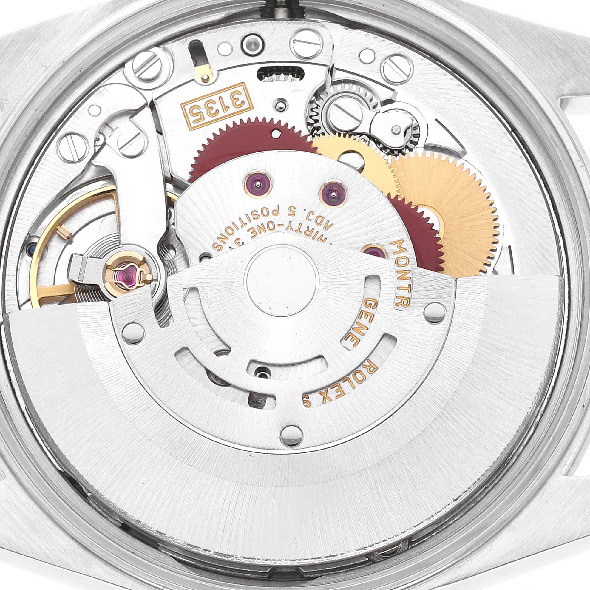 This image shows the movement and internal mechanisms of a Rolex Date 15200 Men's Stainless Steel Blue Dial 15200 Men's Stainless Steel Blue Dial model watch from a back angle.