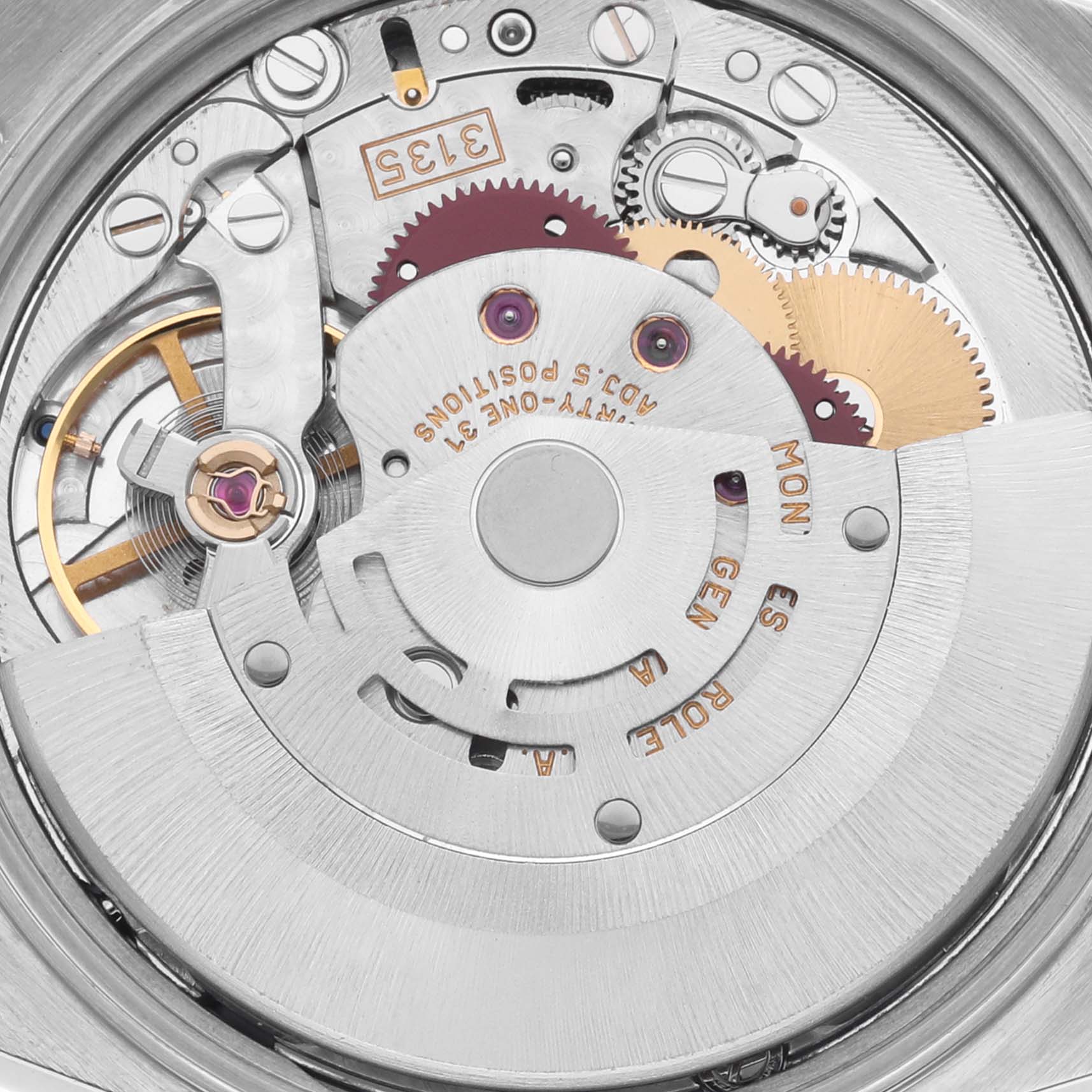 The image shows the movement and inner mechanisms of a Rolex Date 15210 Men's Stainless Steel Silver Dial 15210 Men's Stainless Steel Silver Dial watch, viewed from the back.