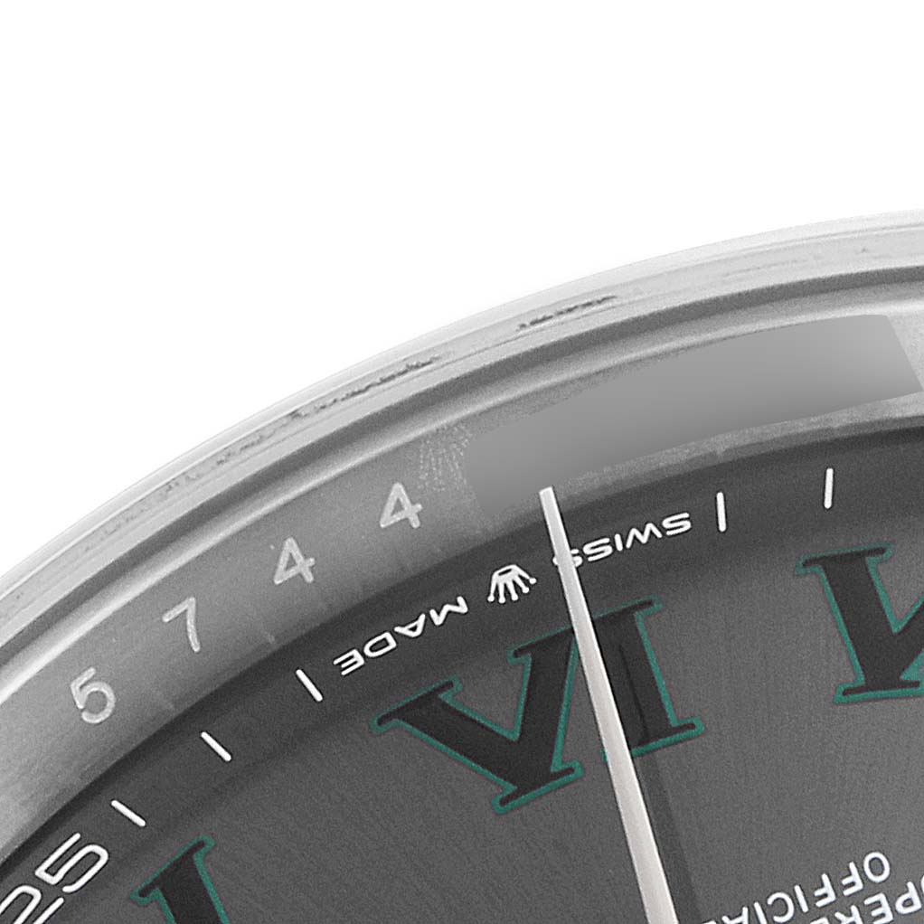 The image shows a close-up of the dial, hands, and part of the bezel of a Rolex Datejust 41 126300 Men
s Stainless Steel Grey Dial 126300 Men
s Stainless Steel Grey Dial watch.