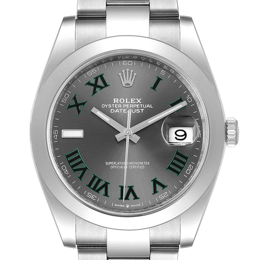 Rolex Datejust 41 Grey Dial Green Numerals Steel Mens Watch 126300 Box Papers SwissWatchExpo