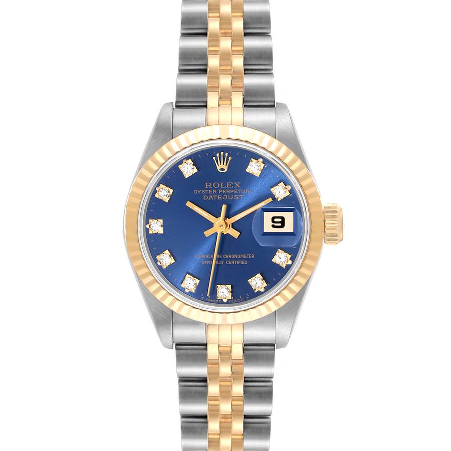 Rolex Datejust Blue Diamond Dial Steel Yellow Gold Ladies Watch 69173 SwissWatchExpo