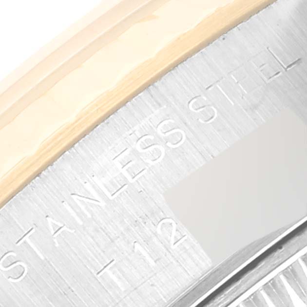 This image shows a close-up of the side engraving on the stainless steel of a Rolex Datejust 69173 Women's Steel and Gold (two tone) Champagne Dial 69173 Women's Steel and Gold (two tone) Champagne Dial watch.