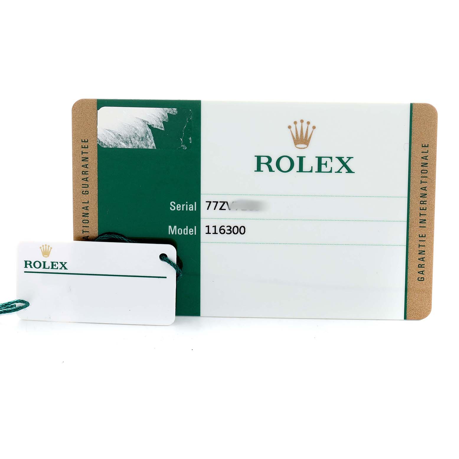 The image shows a Rolex warranty card and tag for the Datejust 41 model.