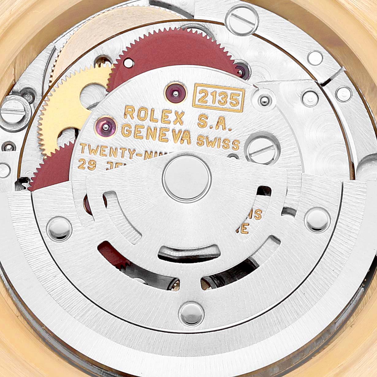 The image shows a close-up view of the movement mechanism inside a Rolex Datejust 69278 Women's Yellow Gold Black Dial 69278 Women's Yellow Gold Black Dial watch.