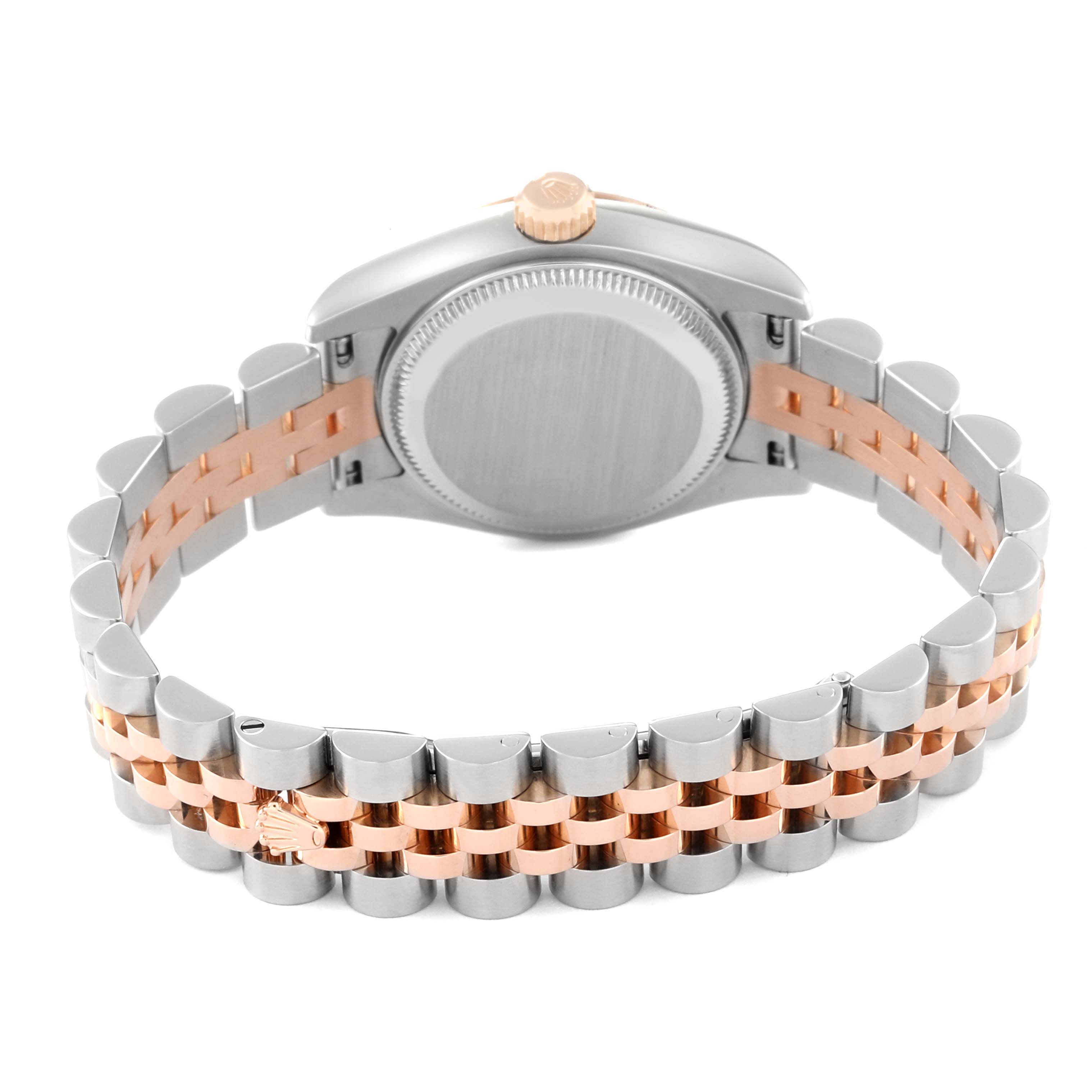 This image shows the back side and bracelet of the Rolex Datejust 179171 Women's Steel and Gold (two tone) Pink Dial 179171 Women's Steel and Gold (two tone) Pink Dial model, highlighting its bi-metallic design.