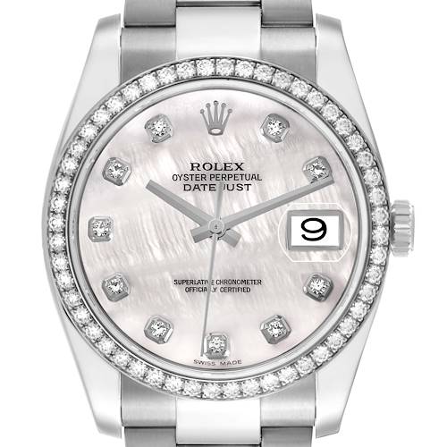 Photo of Rolex Datejust Steel White Gold Mother of Pearl Diamond Mens Watch 116244