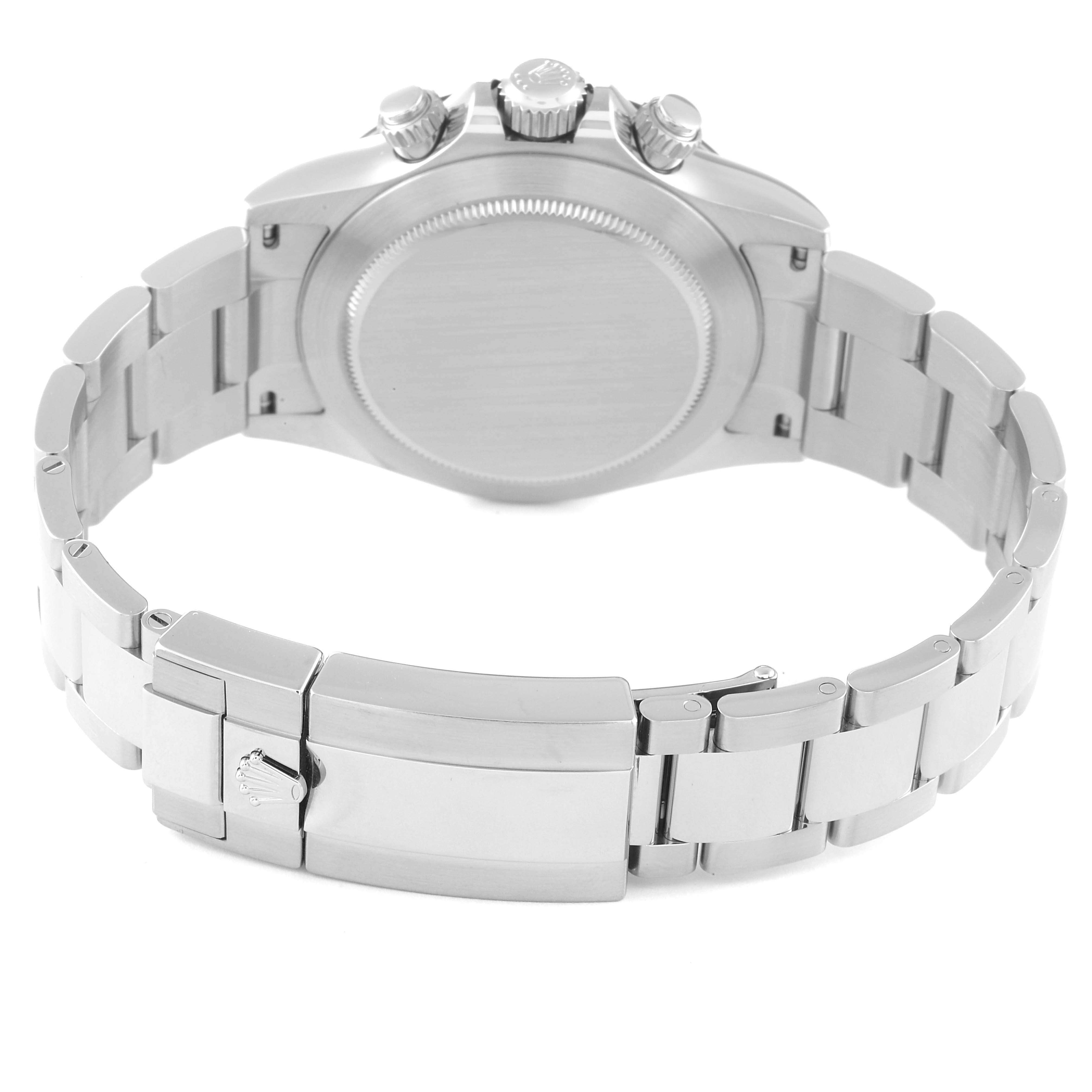 The image shows the back case, bracelet, and clasp of a Rolex Daytona 116500 Men's Stainless Steel White Dial 116500 Men's Stainless Steel White Dial watch viewed from the rear angle.