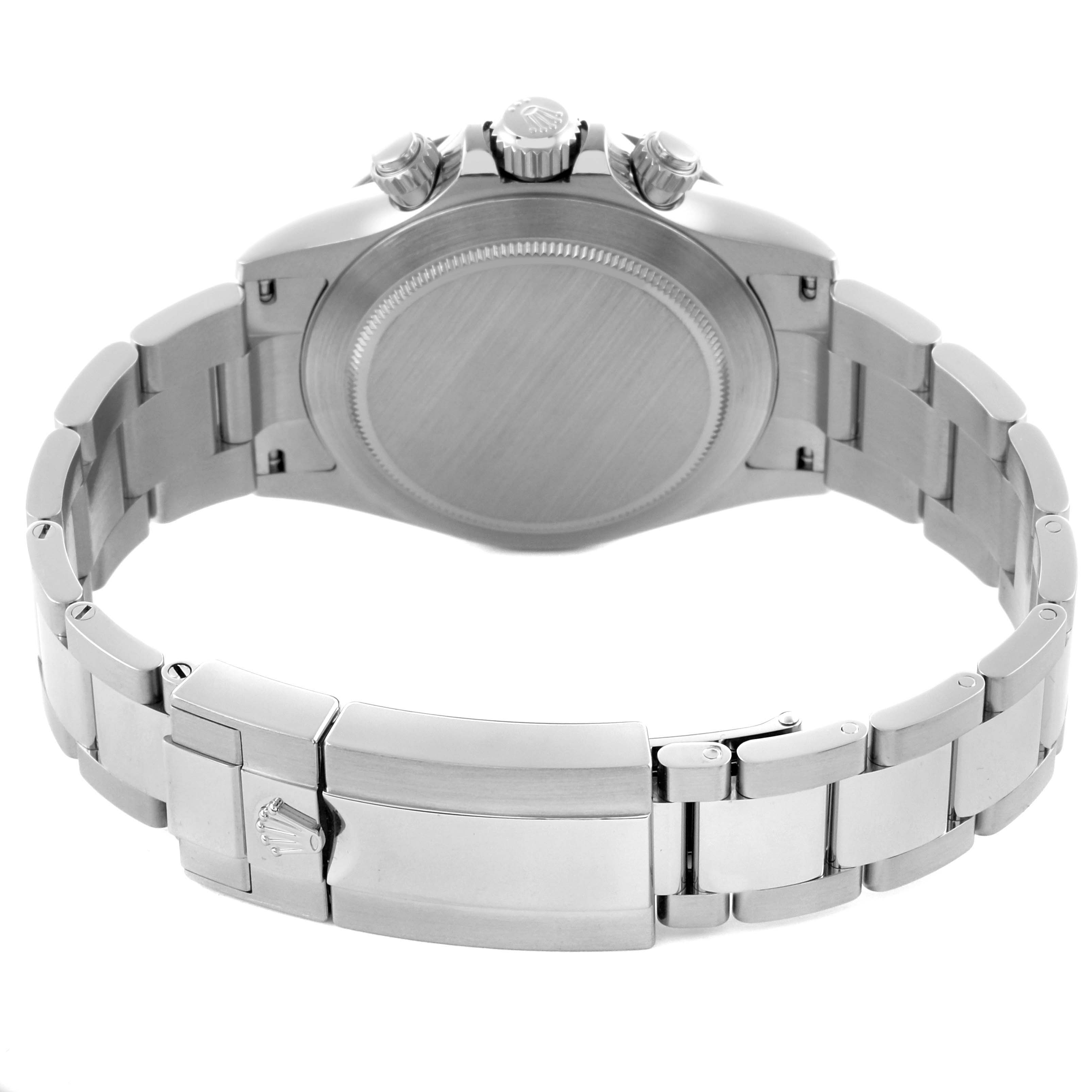 The image shows the back and clasp of a Rolex Daytona 116500LN Men's Stainless Steel Black Dial 116500LN Men's Stainless Steel Black Dial watch, highlighting its bracelet and caseback.