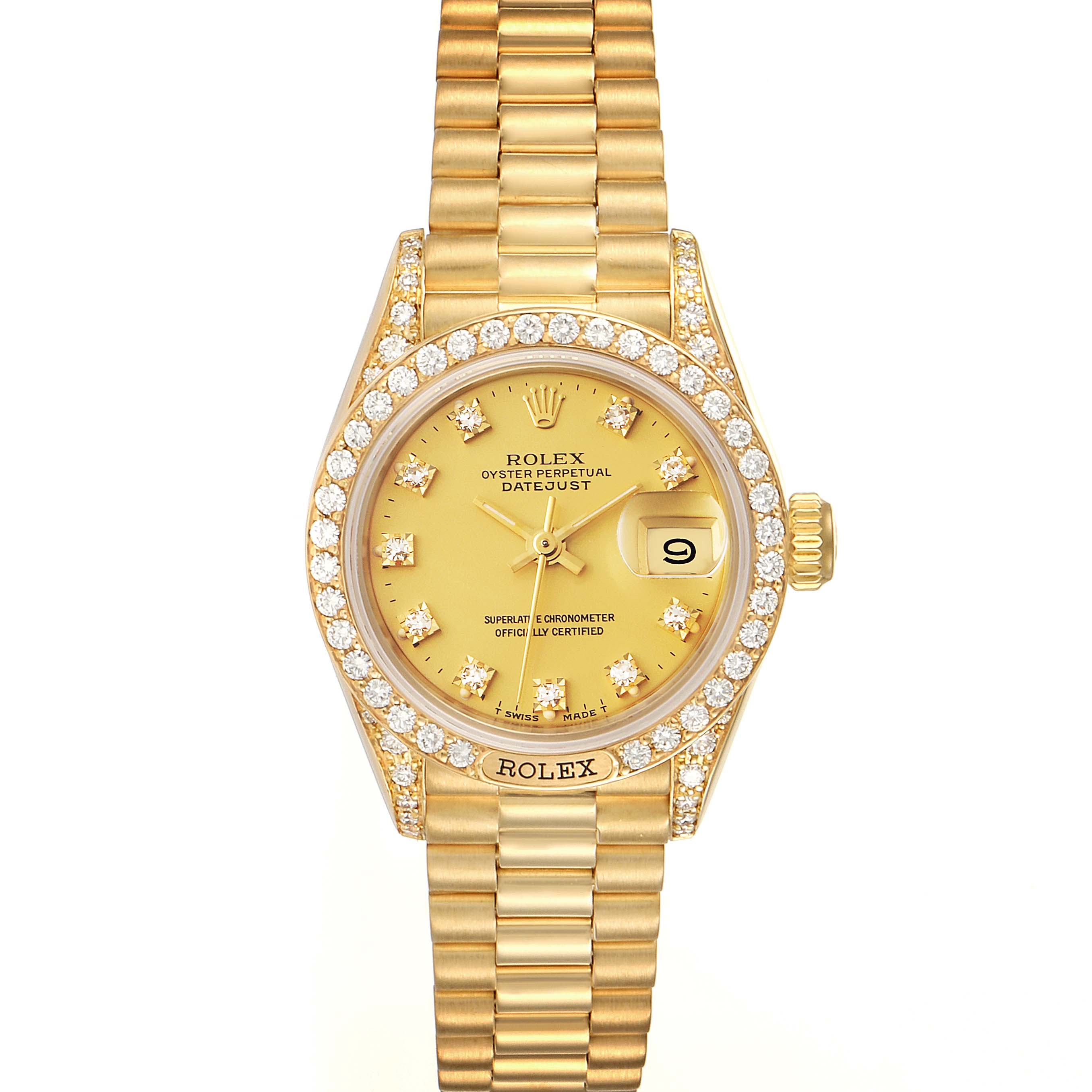 Rolex President Datejust 26mm Yellow Gold Diamond Ladies Watch 69158 ...