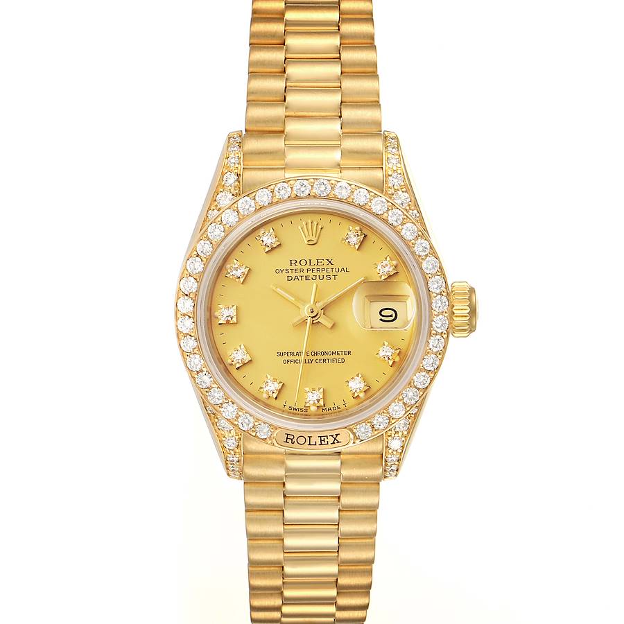 Rolex President Datejust 26mm Yellow Gold Diamond Ladies Watch 69158 Box Papers SwissWatchExpo