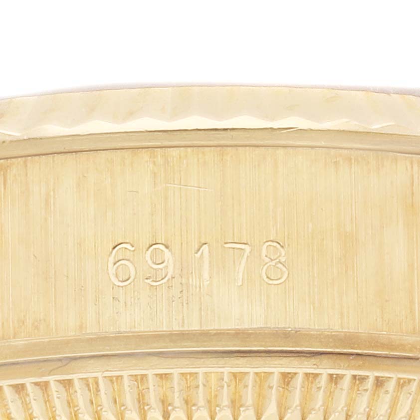 The image shows the side profile of the Rolex President 69178 Women's Yellow Gold Champagne Dial 69178 Women's Yellow Gold Champagne Dial watch, highlighting the model number "69178" on the case.