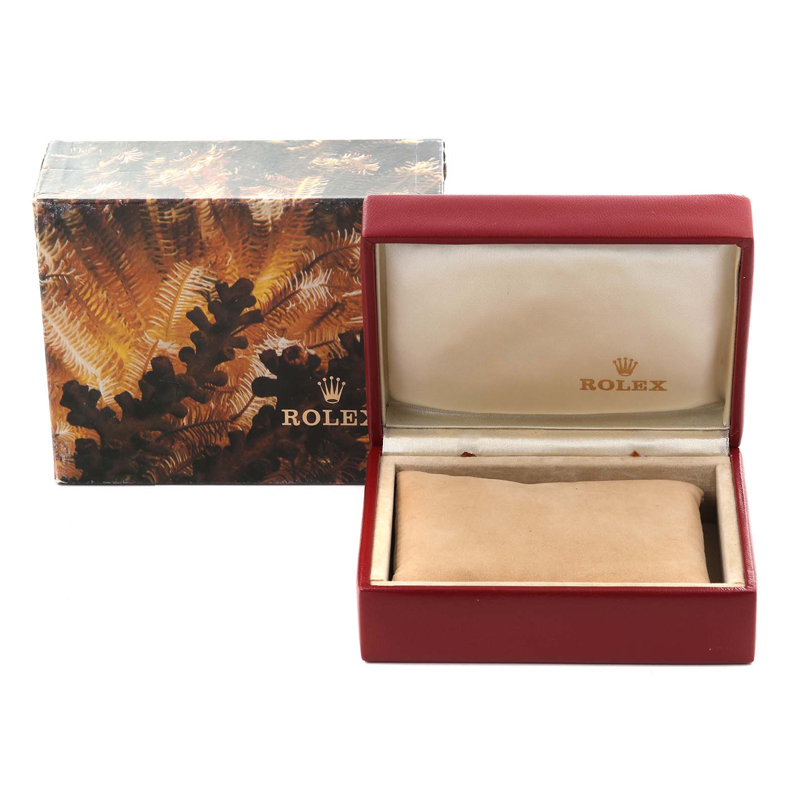 The image shows a Rolex President 69178 Women's Yellow Gold Champagne Dial 69178 Women's Yellow Gold Champagne Dial model watch box with cushion, viewed from the front.