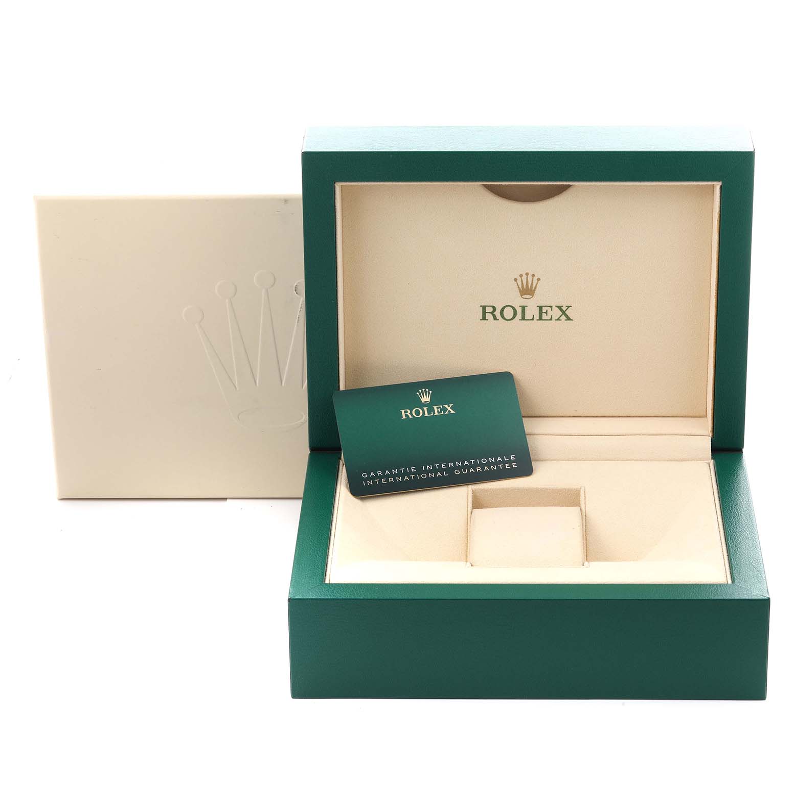The image shows the open box and warranty card for a Rolex Sea-Dweller 126660 Men
s Stainless Steel Blue Dial 126660 Men
s Stainless Steel Blue Dial watch, viewed from the front.