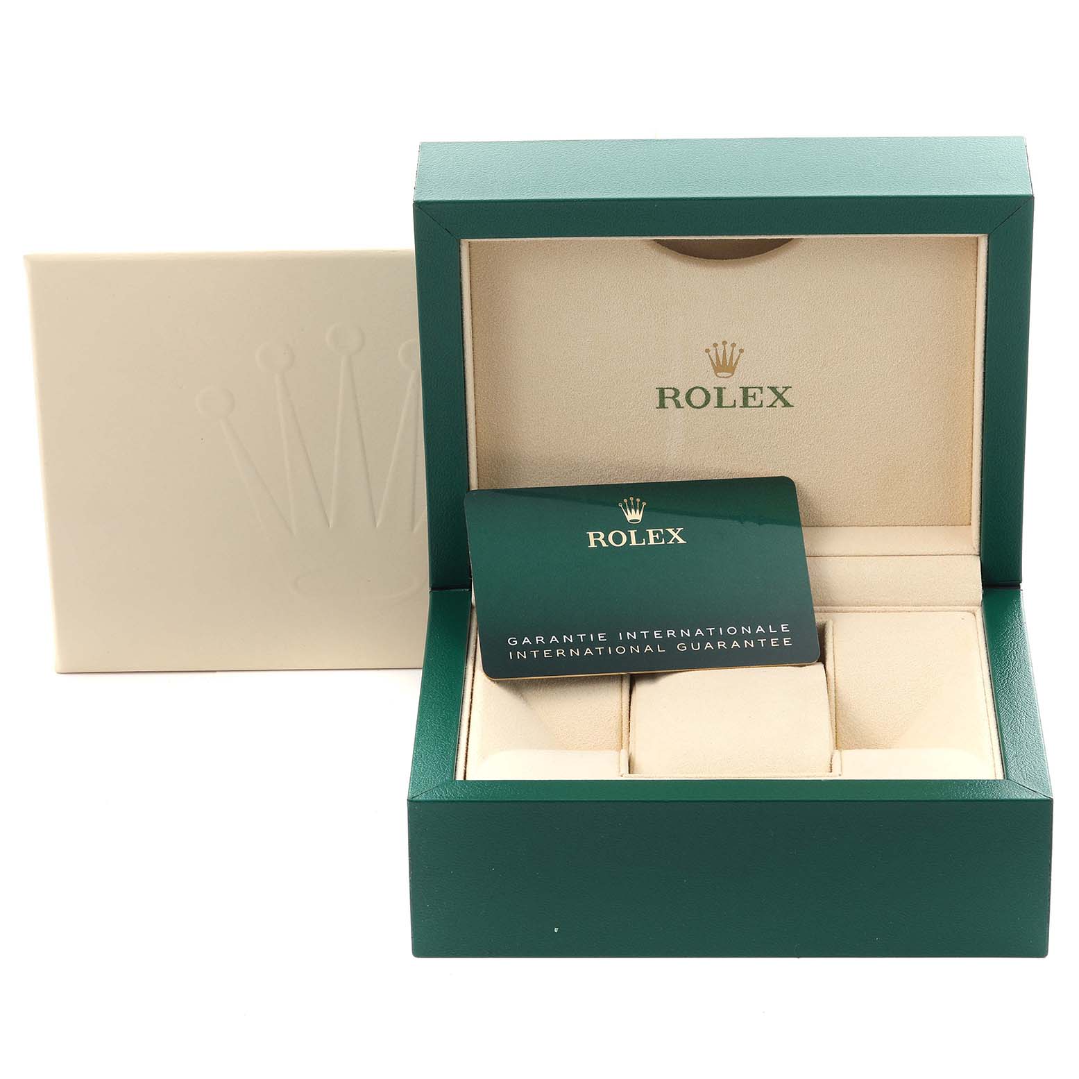 The image shows a Rolex Submariner 126613LN Men's Steel and Gold (two tone) Black Dial 126613LN Men's Steel and Gold (two tone) Black Dial box, warranty card, and outer packaging from a frontal view.