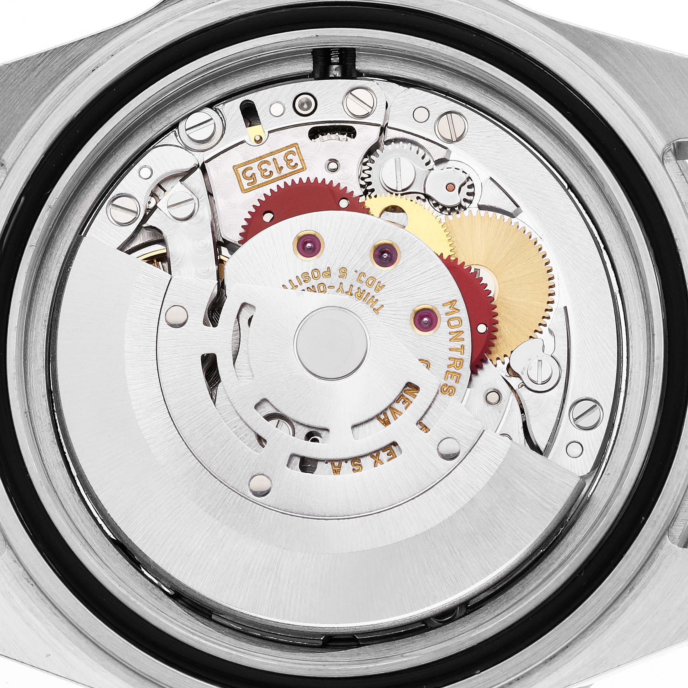 This image shows an interior view of the Rolex Submariner 16613 Men
s Steel and Gold (two tone) Blue Dial 16613 Men
s Steel and Gold (two tone) Blue Dial
s movement and mechanical components.