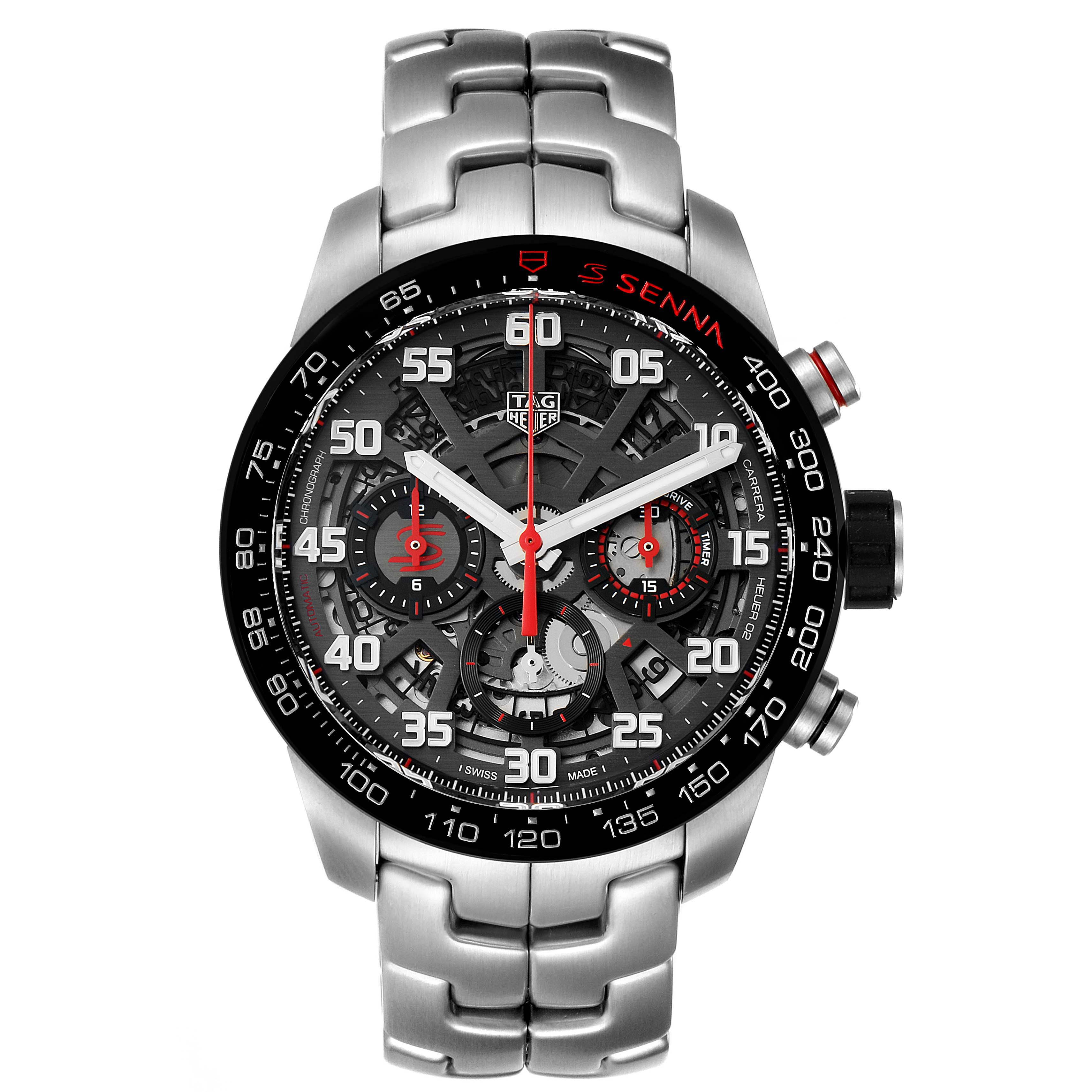 The image shows a frontal view of a Tag Heuer Carrera CBG2013.BA0657 Men's Stainless Steel Transparent Dial CBG2013.BA0657 Men's Stainless Steel Transparent Dial watch with a visible dial, bezel, and metal bracelet.