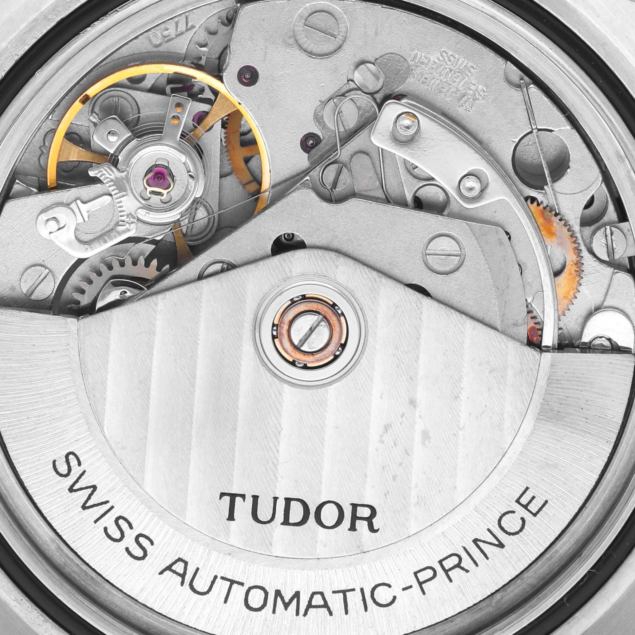 The image shows a close-up of the Tudor Prince 79180 Men's Stainless Steel Black Dial 79180 Men's Stainless Steel Black Dial watch's movement and internal mechanisms.