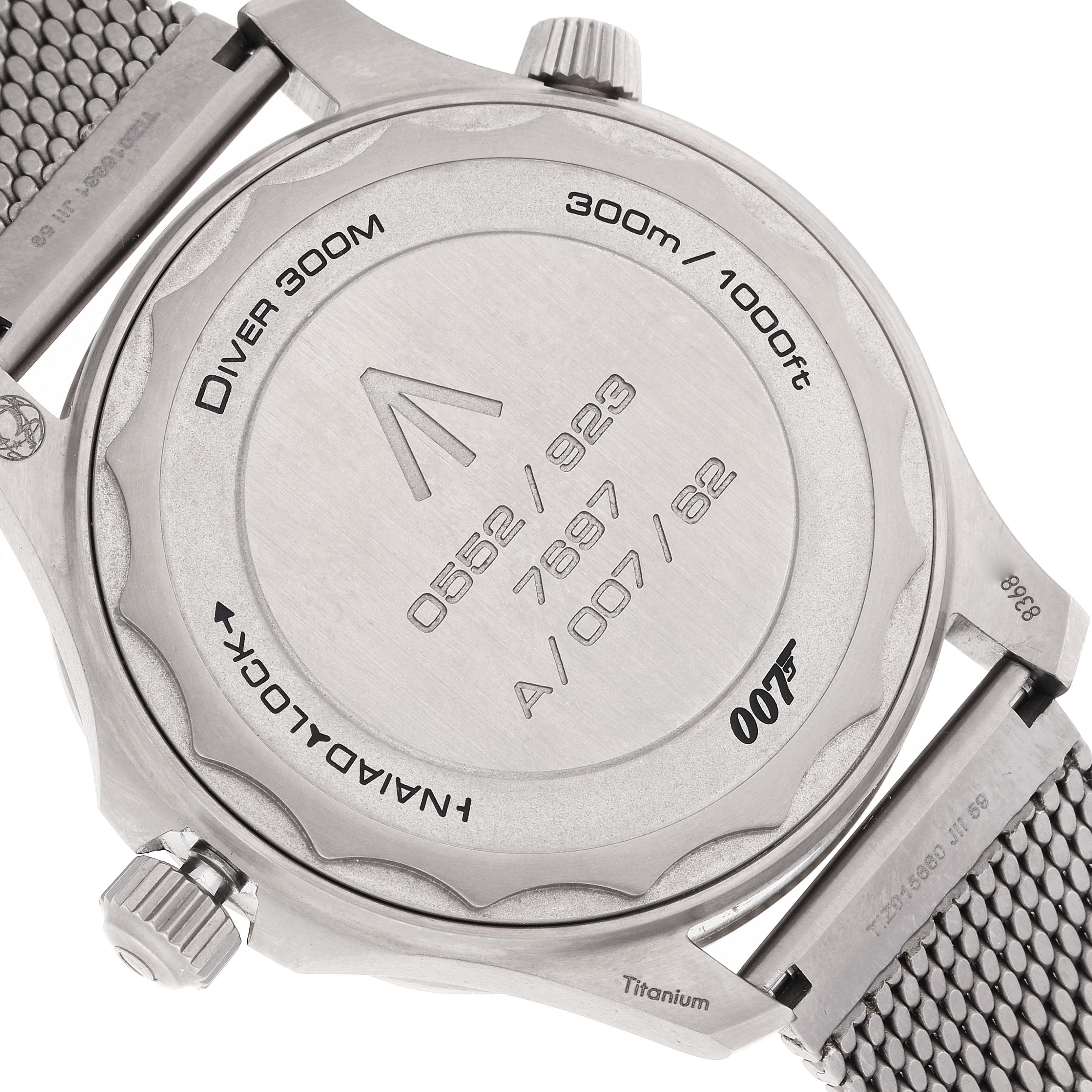 This image shows the back case of the Omega Seamaster 210.90.42.20.01.001 Men's Titanium Brown Dial 210.90.42.20.01.001 Men's Titanium Brown Dial watch, featuring model inscriptions and branding.