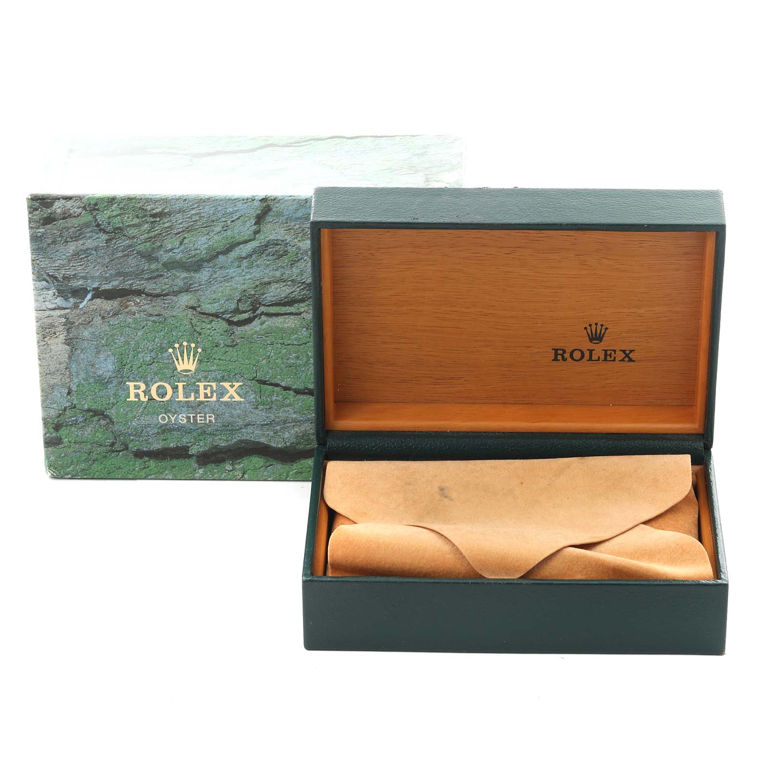 The image shows the packaging box and interior case for the Rolex Air-King 14010 Men's Stainless Steel Black Dial 14010 Men's Stainless Steel Black Dial, with the box lid open.