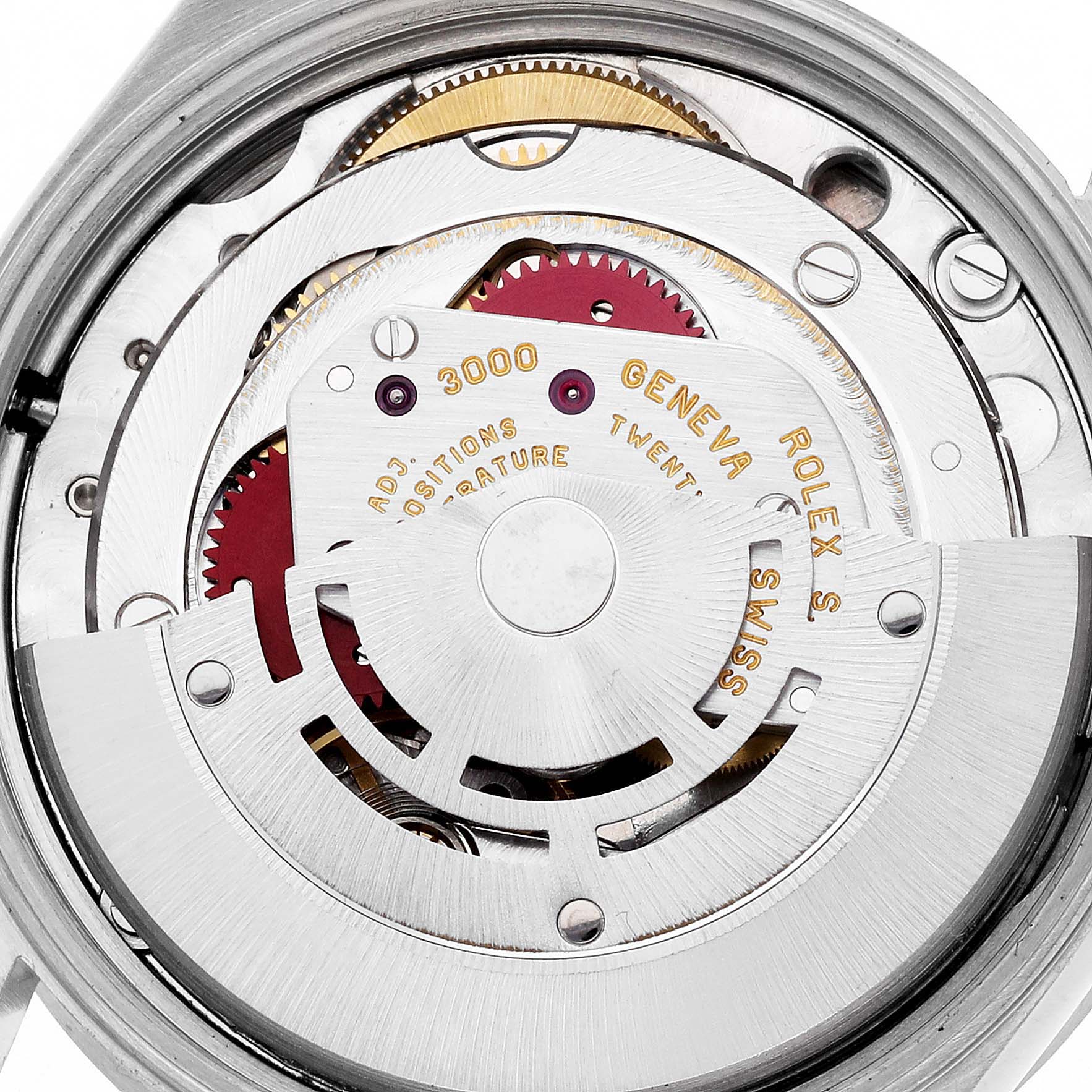 The image shows the movement mechanism of a Rolex Air-King 14010 Men's Stainless Steel Silver Dial 14010 Men's Stainless Steel Silver Dial watch from a top-down angle.