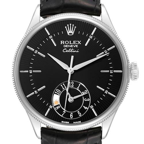 Photo of Rolex Cellini Dual Time White Gold Black Dial Automatic Mens Watch 50529 Card