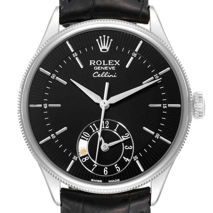 Rolex Cellini Dual Time White Gold Black Dial Automatic Mens Watch 50529 Card SwissWatchExpo