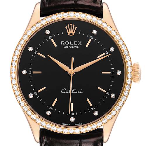 Photo of Rolex Cellini Rose Gold Diamond Bezel Automatic Mens Watch 50705
