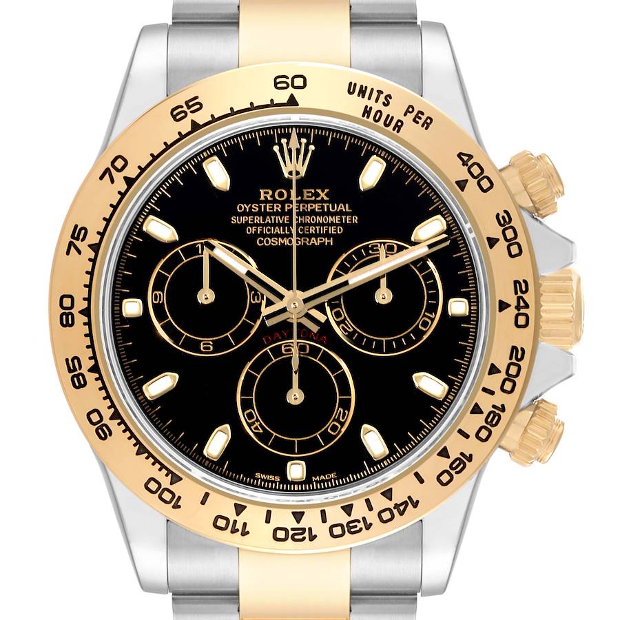 Rolex Cosmograph Daytona Steel Yellow Gold Black Dial Mens Watch 116503 Box Card SwissWatchExpo