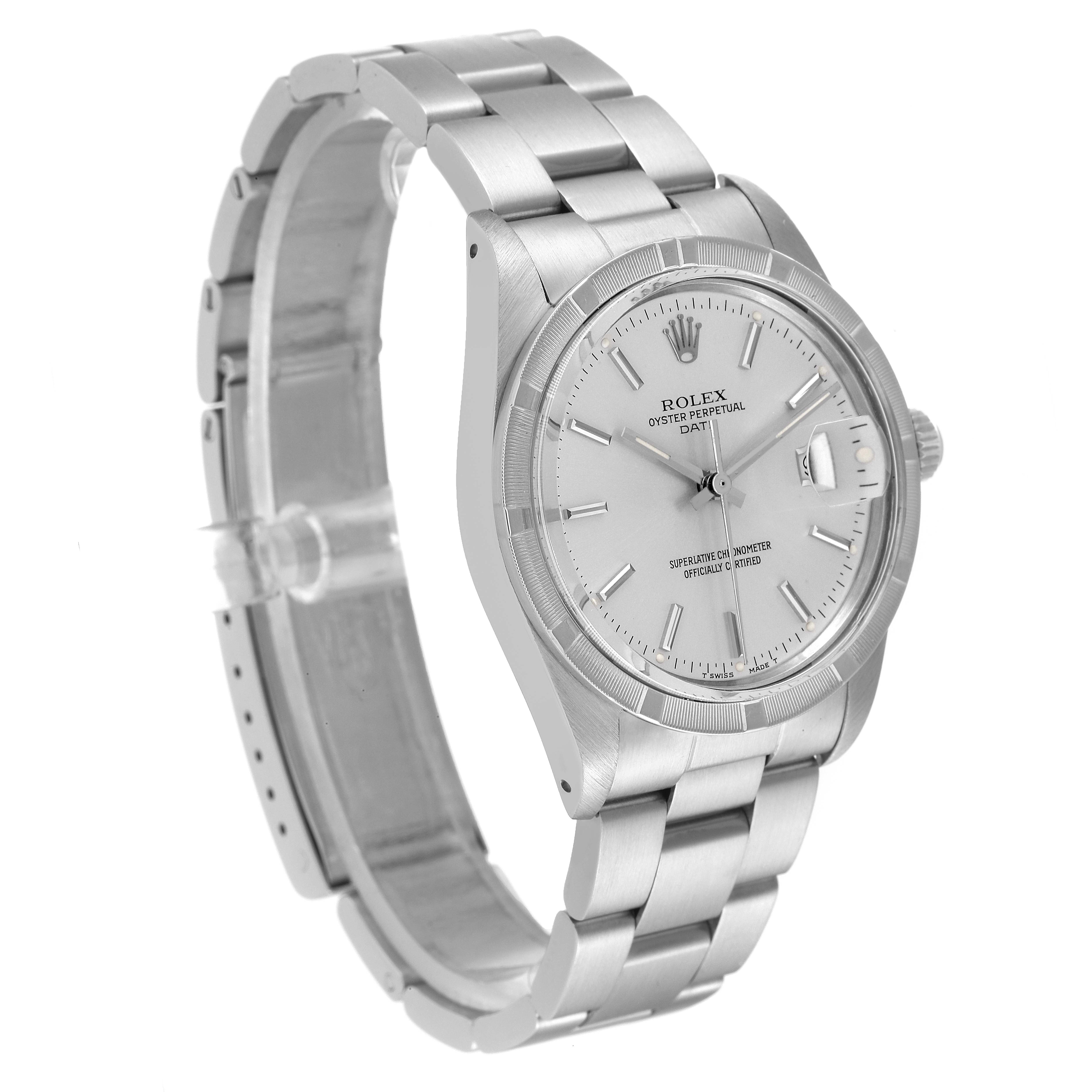 The Rolex Vintage Collection 15010 Men's Stainless Steel Silver Dial 15010 Men's Stainless Steel Silver Dial model is shown at a three-quarter angle, displaying its face, bezel, crown, and bracelet.