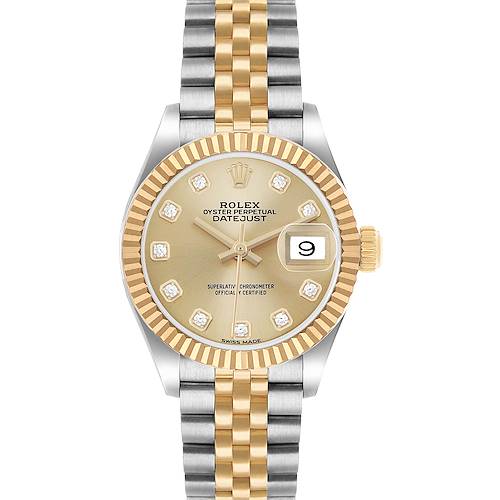 Photo of Rolex Datejust 28 Steel Yellow Gold Diamond Ladies Watch 279173 Card