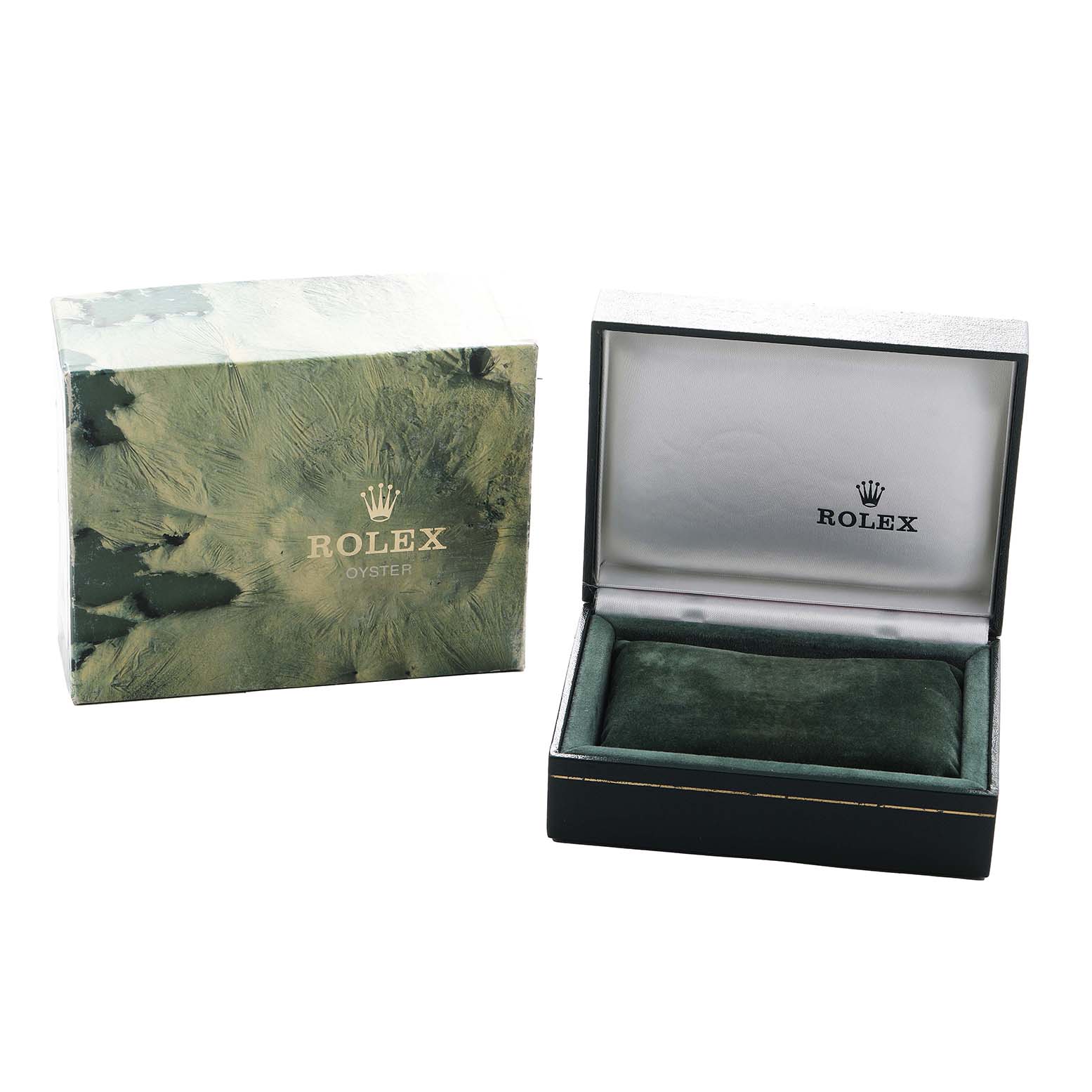 This image shows a Rolex Datejust 68273 Women's Stainless Steel Champagne Dial box and outer box at an angle displaying the packaging.