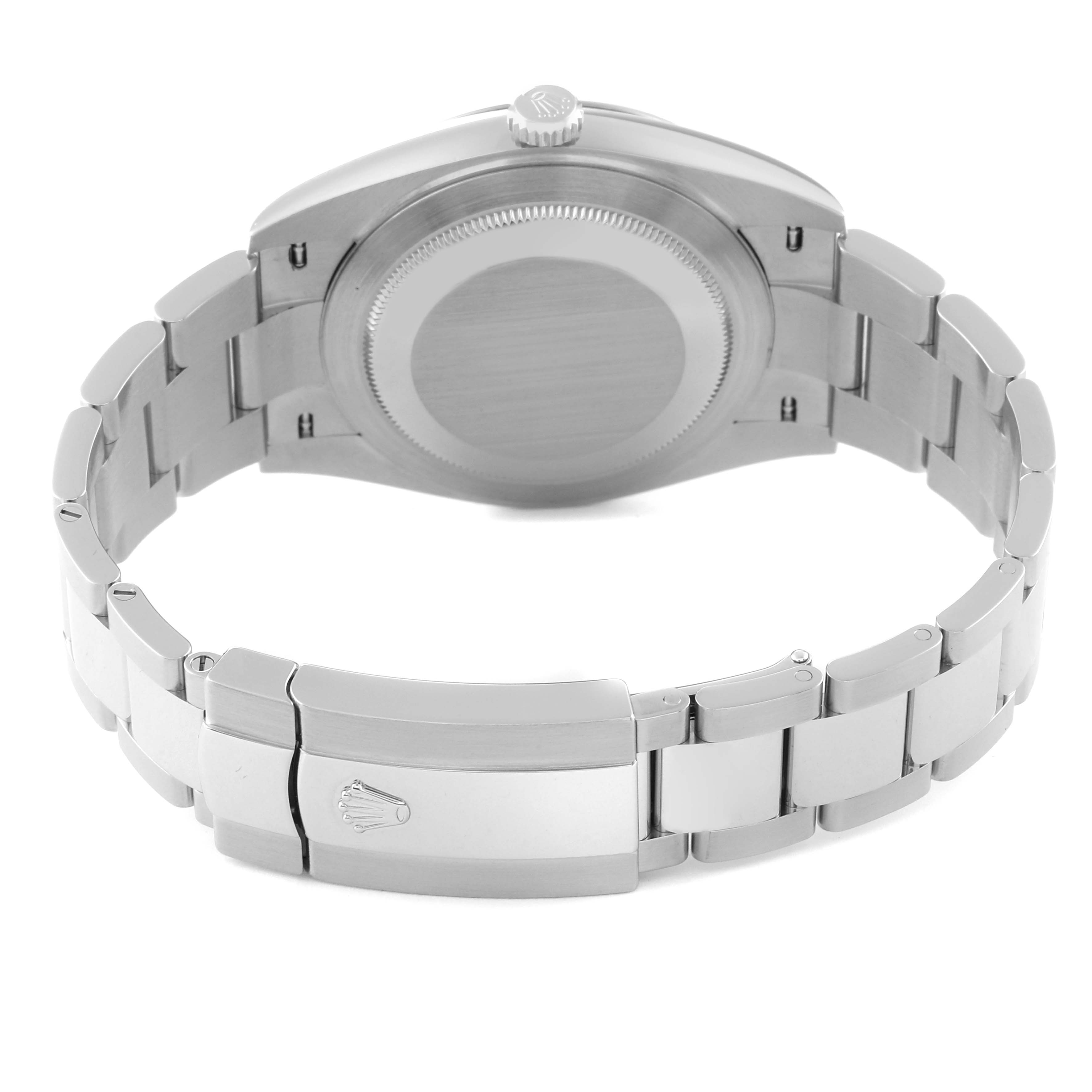 The image shows the back view of the Rolex Datejust 41 126334 Men's Stainless Steel White Dial 126334 Men's Stainless Steel White Dial watch, highlighting the case back, bracelet, and clasp.
