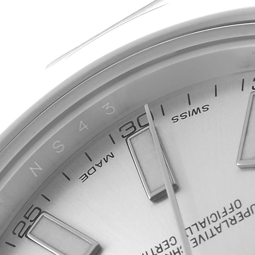 The image shows a close-up of the Rolex Datejust 41 116300 Men's Stainless Steel Silver Dial's dial, highlighting the minute and hour markers around the 25-30 position.