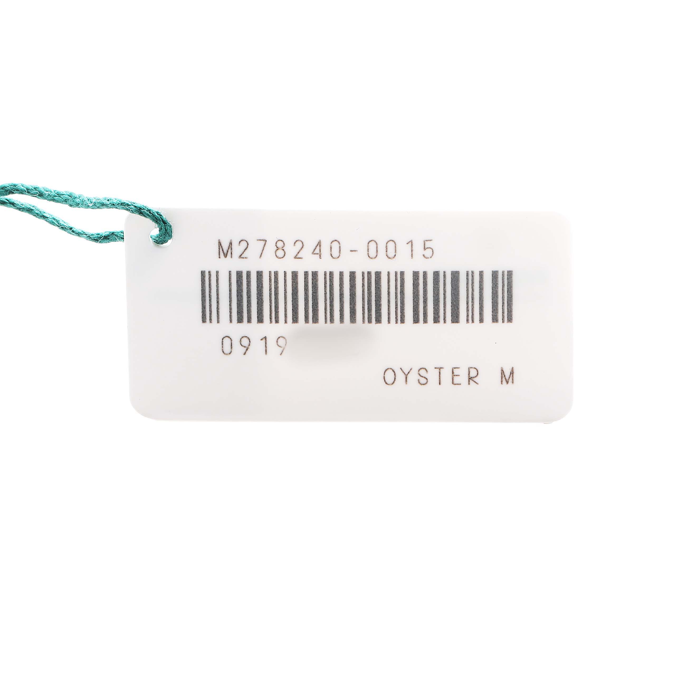 The image shows a tag with a barcode and model information for a Rolex Datejust 278240 Women's Stainless Steel Grey Dial watch.