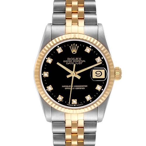 Photo of Rolex Datejust Midsize Steel Yellow Gold Black Diamond Ladies Watch 68273
