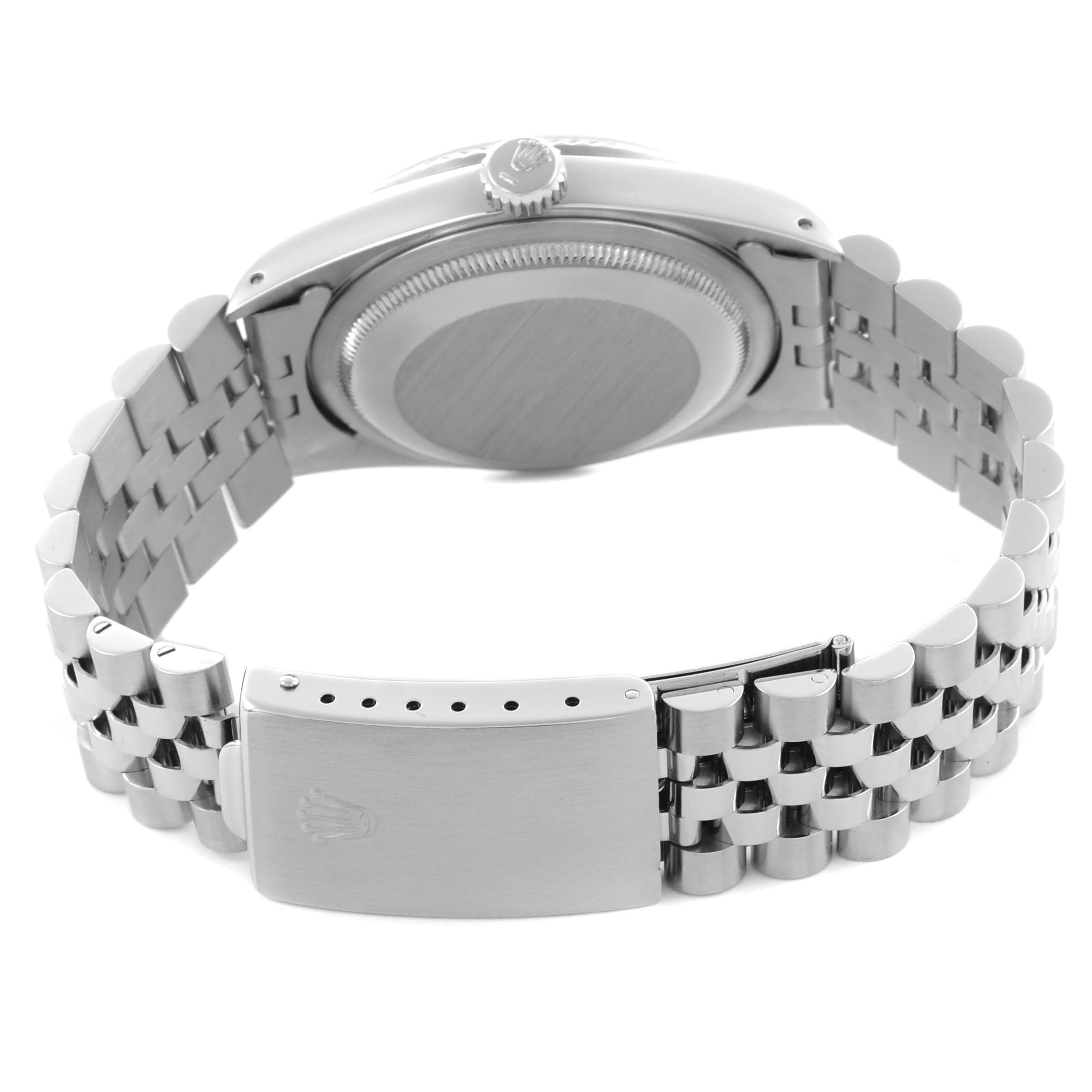 The image shows the back and clasp of a Rolex Datejust 16234 Men's Stainless Steel Silver Dial 16234 Men's Stainless Steel Silver Dial, highlighting the bracelet and case back from a rear angle.