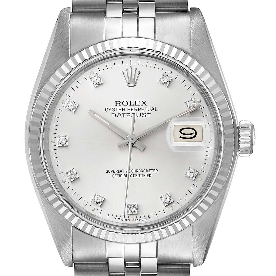 Rolex Datejust Steel White Gold Silver Diamond Dial Vintage Mens Watch 16014 SwissWatchExpo