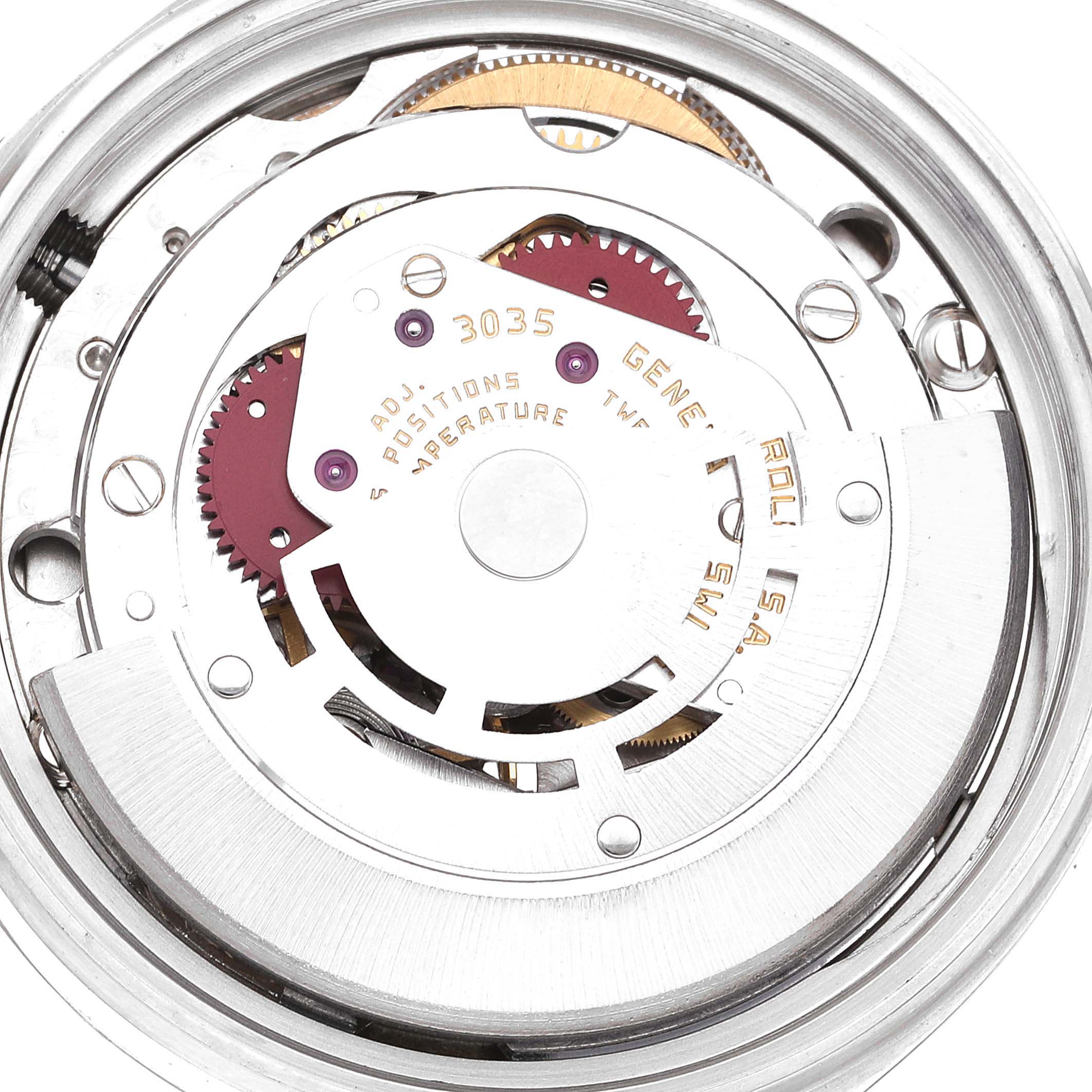 The image shows the internal mechanical movement of a Vintage Collection Rolex watch, viewed from the back.
