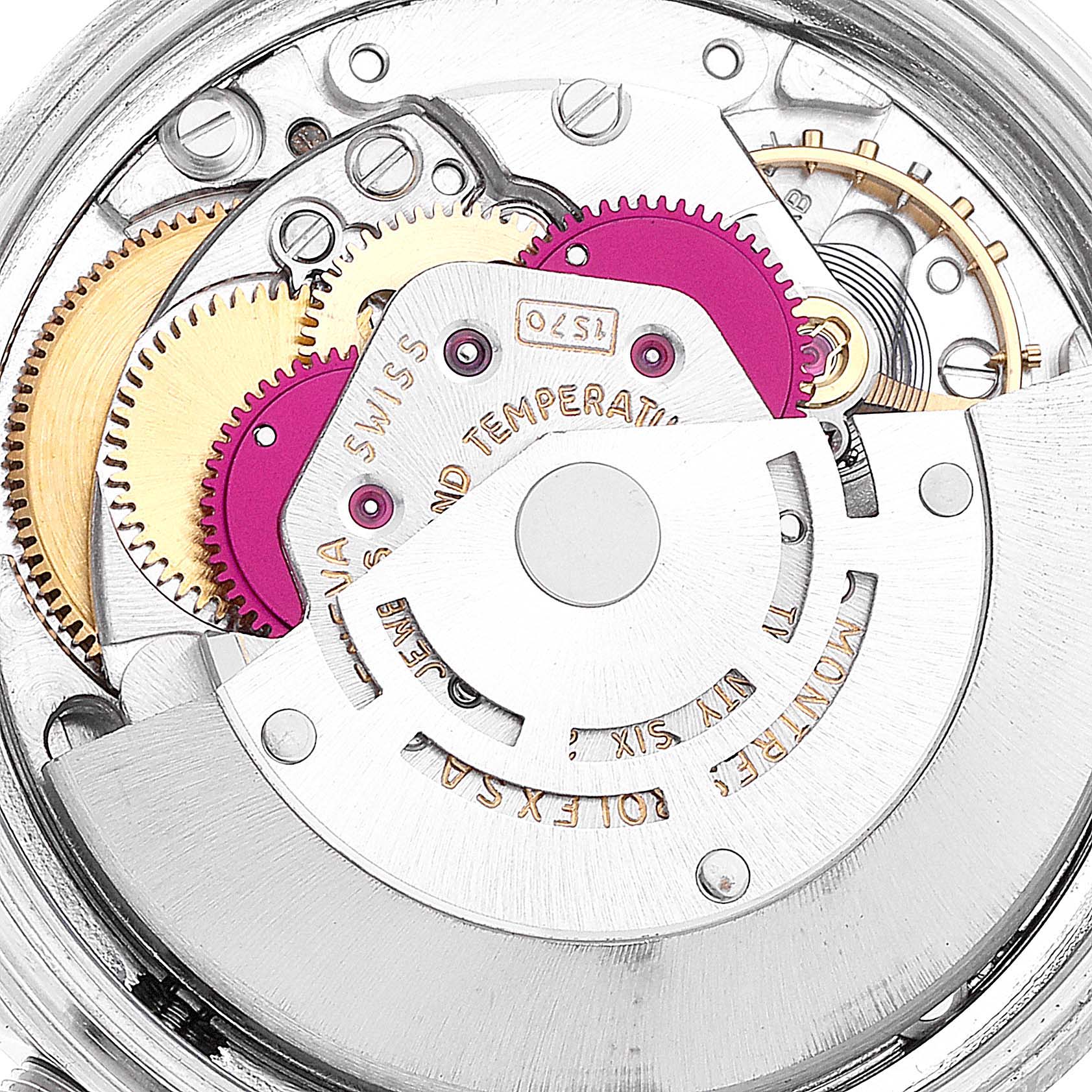 This image shows a close-up view of the inner mechanical movement of the Vintage Collection model by Rolex.