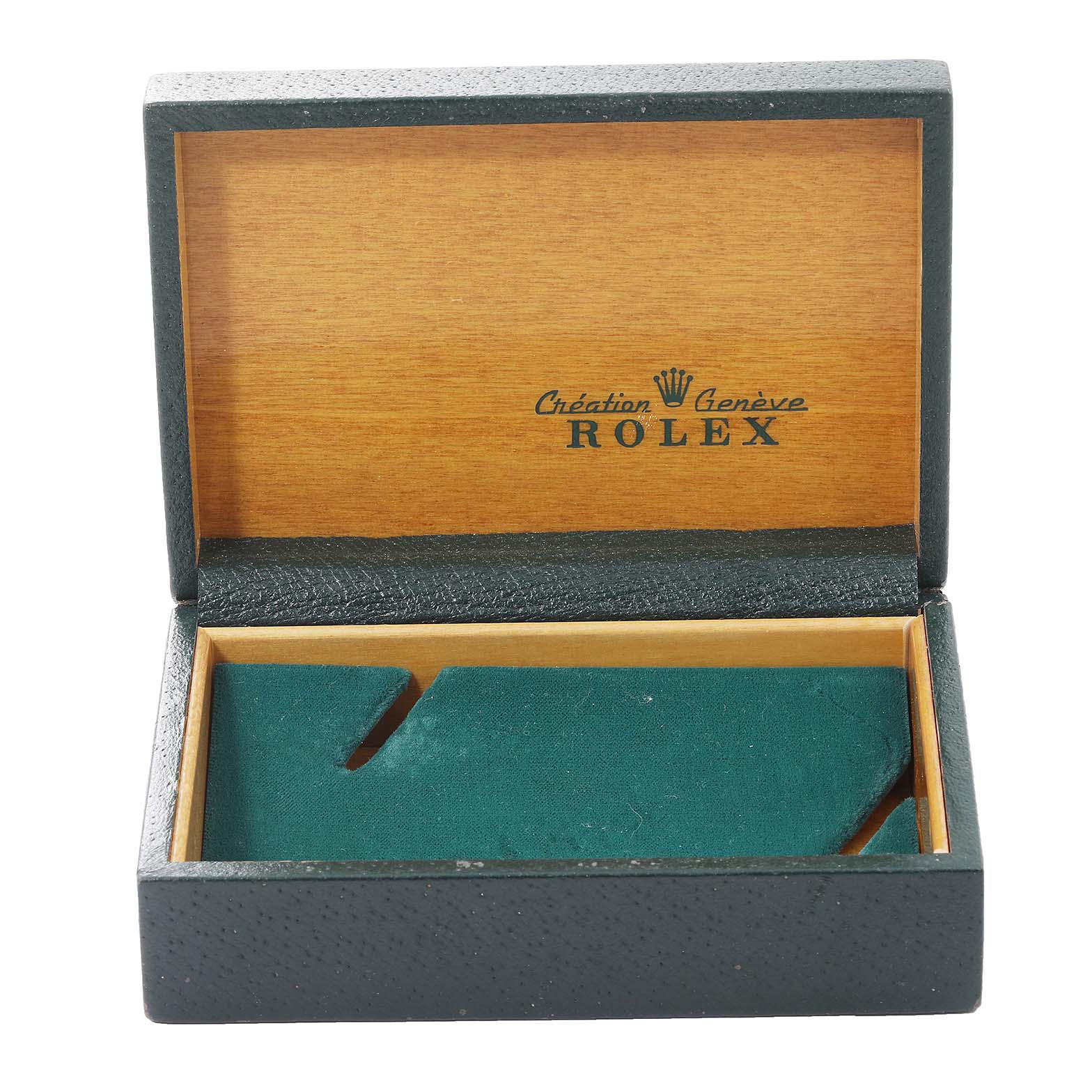 The image shows an open box for the Vintage Collection model by Rolex, displaying its inner and lid design.