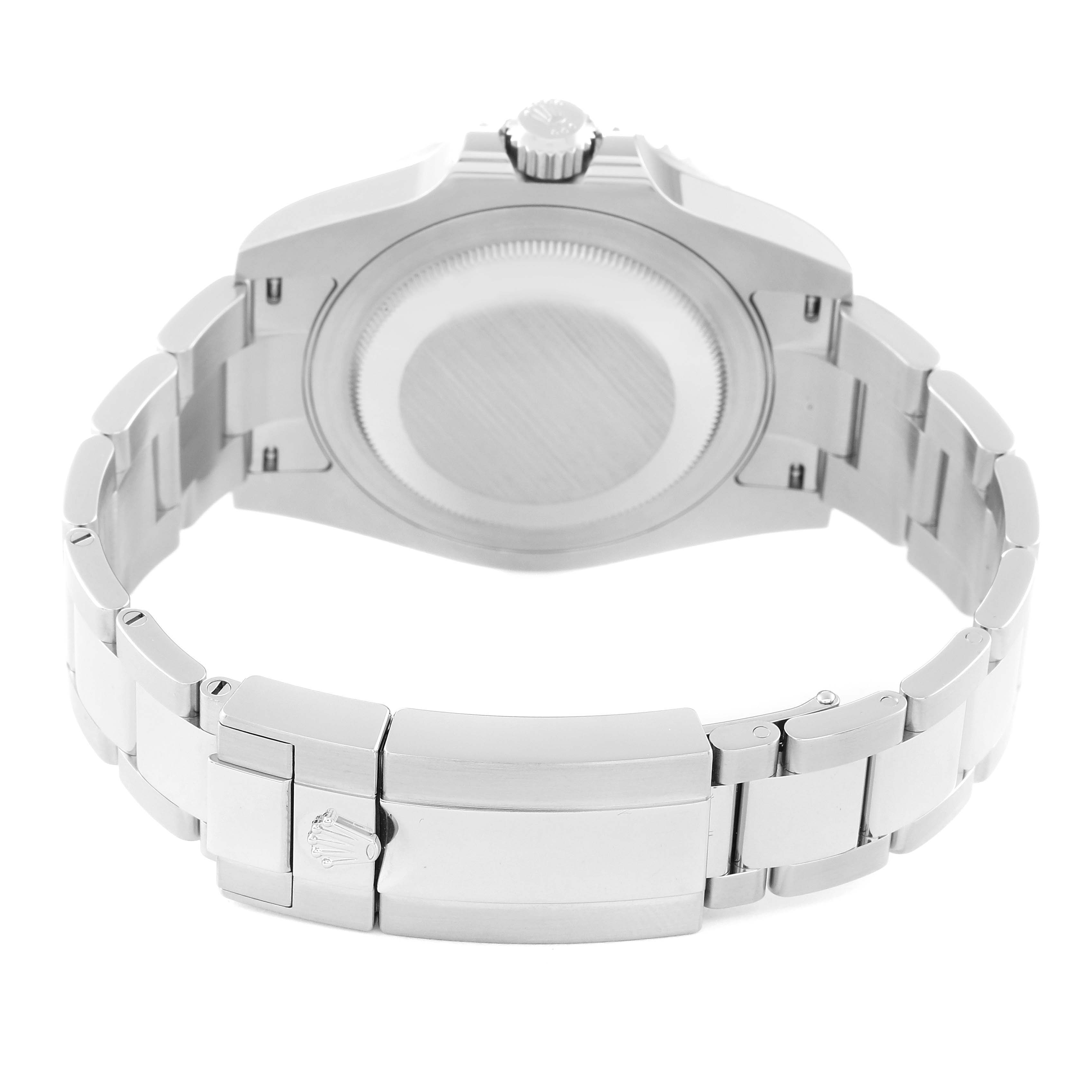 The image shows the case back and bracelet of a Rolex GMT-Master 126710 Men's Stainless Steel Black Dial 126710 Men's Stainless Steel Black Dial watch from a rear angle.