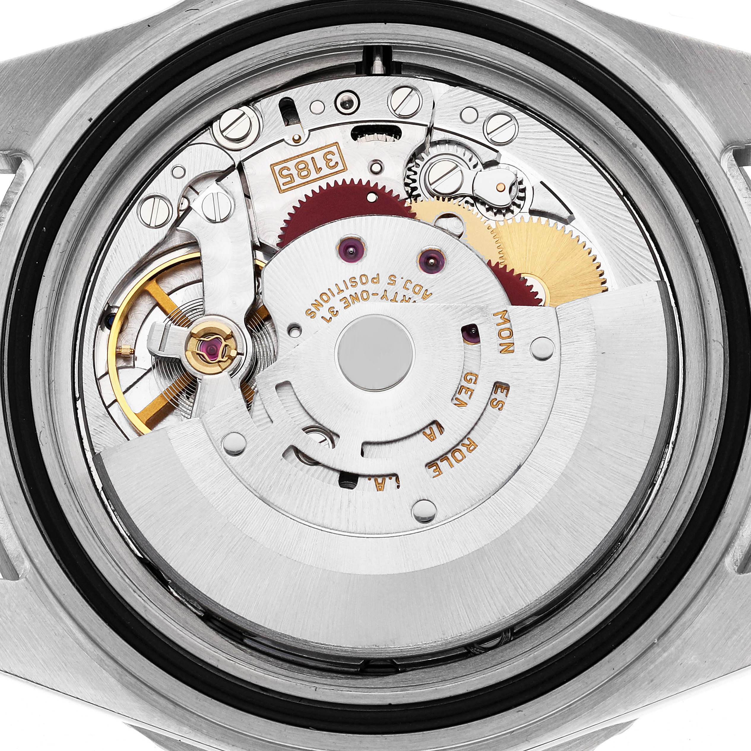 The image shows the internal mechanism of the Rolex GMT-Master 16710 Men
s Stainless Steel Black Dial 16710 Men
s Stainless Steel Black Dial watch, viewed from the back with the case removed.